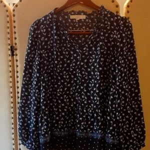 Loft size small petite dark blue floral flowing top machine wash sheer